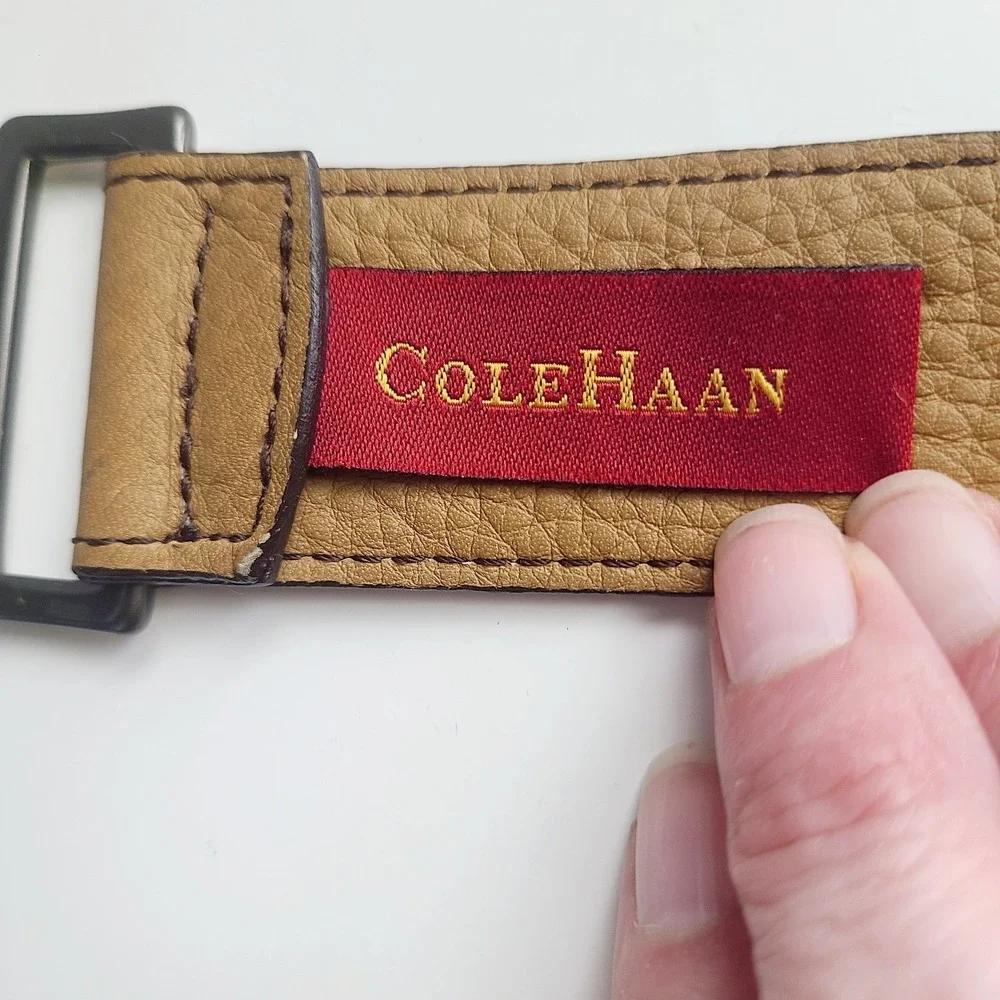 Cole Haan Brass‎ Metal Accent Brown Leather Belt Studded Red Label Medium 42
